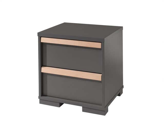 Nachtkommode >LONDON< in Anthrazit/Buche - 48,1x48,8x40cm (BxHxT)