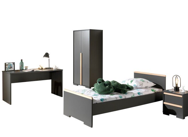 Jugendzimmer-Set >LONDON< in Anthrazit/Buche