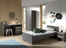 Jugendzimmer-Set >LONDON< in Anthrazit/Buche
