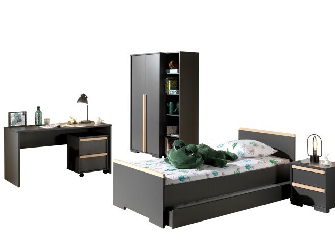 Jugendzimmer-Set >LONDON< in Anthrazit/Buche