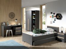 Jugendzimmer-Set >LONDON< in Anthrazit/Buche