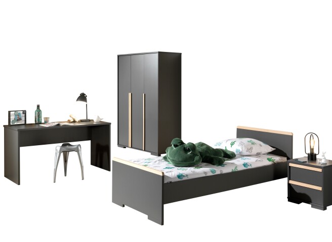 Jugendzimmer-Set >LONDON< in Anthrazit/Buche