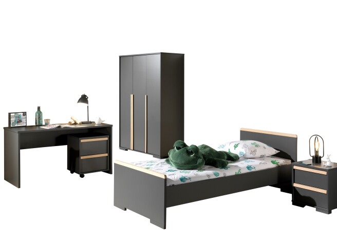 Jugendzimmer-Set >LONDON< in Anthrazit/Buche