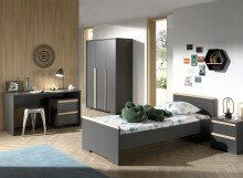 Jugendzimmer-Set >LONDON< in Anthrazit/Buche