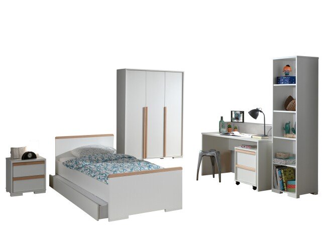 Jugendzimmer-Set >LONDON< in Weiß/Buche - 97x76,1x205cm (BxHxT)