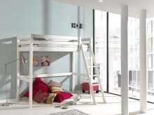 Hochbett >PINO< in Kiefer massiv weiß lackiert - 209x190x165 (BxHxT)
