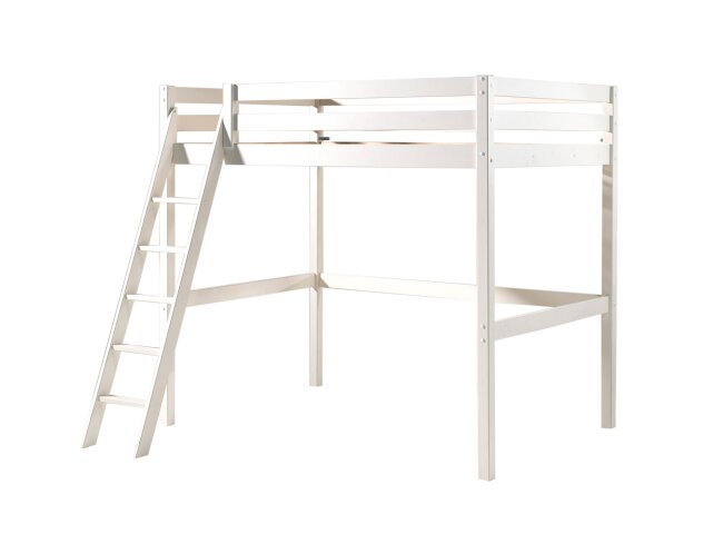 Hochbett >PINO< in Kiefer massiv weiß lackiert - 209x190x215 (BxHxT)