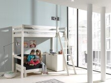 Hochbett >PINO< in Kiefer massiv weiß lackiert - 209x190x165 (BxHxT)