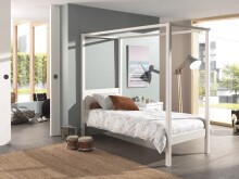 Himmelbett >PINO< in Kiefer massiv weiß lackiert - 208x191x98 (BxHxT)