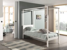 Himmelbett >PINO< in Kiefer massiv weiß lackiert - 208x191x98 (BxHxT)