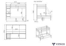 Etagenbett >PINO< in Kiefer massiv weiß lackiert - 208x167x156 (BxHxT)