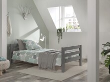 Einzelbett >PINO< in Kiefer massiv grau lackiert - 210x63x99 (BxHxT)