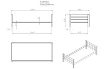 Einzelbett >PINO< in Kiefer massiv grau lackiert - 210x63x99 (BxHxT)