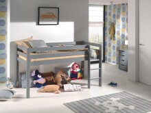 Spielbett >PINO< in Kiefer massiv grau lackiert - 210x114x106 (BxHxT)