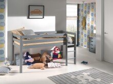 Spielbett >PINO< in Kiefer massiv grau lackiert -...
