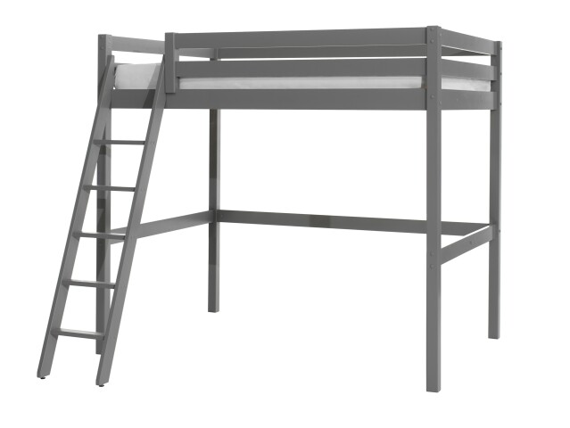 Hochbett >PINO< in Kiefer massiv grau lackiert - 209x190x215 (BxHxT)