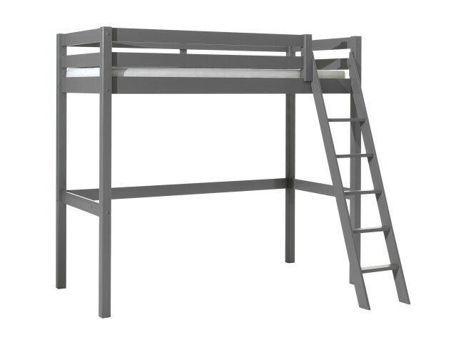 Hochbett >PINO< in Kiefer massiv grau lackiert - 209x190x165 (BxHxT)