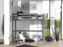 Hochbett >PINO< in Kiefer massiv grau lackiert - 209x190x165 (BxHxT)