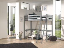 Hochbett >PINO< in Kiefer massiv grau lackiert - 209x190x165 (BxHxT)