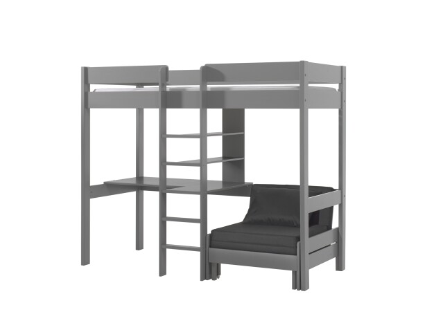 Hochbett >PINO< in Kiefer massiv grau lackiert - 208x175 (BxH)