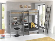 Hochbett >PINO< in Kiefer massiv grau lackiert - 208x175 (BxH)