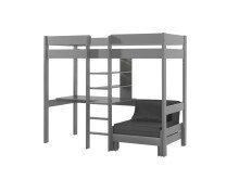 Hochbett >PINO< in Kiefer massiv grau lackiert - 208x175 (BxH)