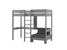 Hochbett >PINO< in Kiefer massiv grau lackiert -...