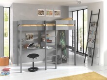 Hochbett >PINO< in Kiefer massiv grau lackiert - 208x175x105 (BxHxT)