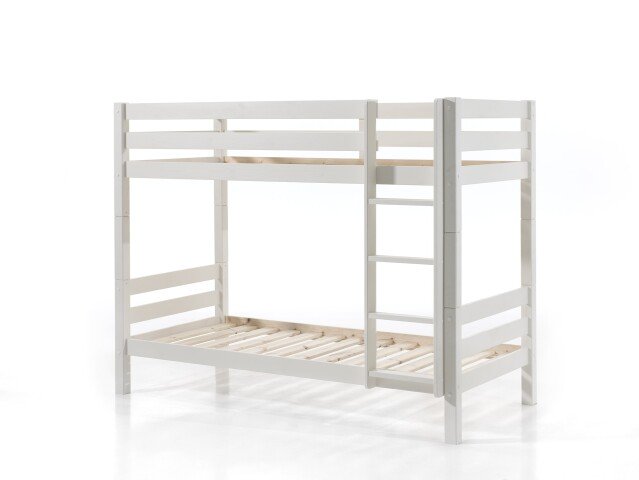 Etagenbett >PINO< in Kiefer massiv weiß lackiert - 210x161x105 (BxHxT)