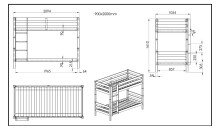 Etagenbett >PINO< in Kiefer massiv grau lackiert - 210x161x105 (BxHxT)
