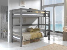 Etagenbett >PINO< in Kiefer massiv grau lackiert - 210x182x105 (BxHxT)
