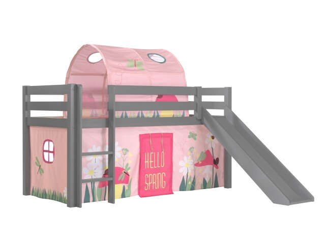 Spielbett >PINO< in Kiefer massiv grau lackiert - 210x114x218 (BxHxT)