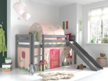 Spielbett >PINO< in Kiefer massiv grau lackiert -...