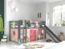 Spielbett >PINO< in Kiefer massiv grau lackiert -...