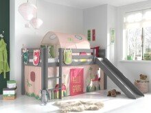 Spielbett >PINO< in Kiefer massiv grau lackiert -...