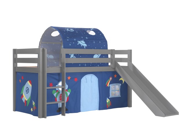 Spielbett >PINO< in Kiefer massiv grau lackiert - 210x114x218 (BxHxT)