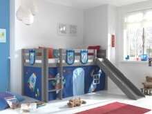 Spielbett >PINO< in Kiefer massiv grau lackiert -...
