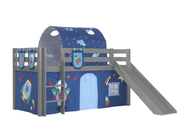 Spielbett >PINO< in Kiefer massiv grau lackiert - 210x114x218 (BxHxT)
