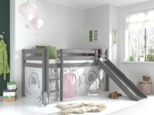 Spielbett >PINO< in Kiefer massiv grau lackiert - 210x114x218 (BxHxT)