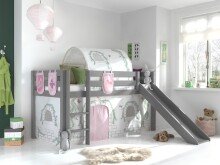 Spielbett >PINO< in Kiefer massiv grau lackiert -...