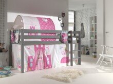 Spielbett >PINO< in Kiefer massiv grau lackiert -...