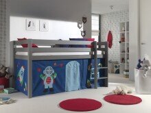 Spielbett >PINO< in Kiefer massiv grau lackiert -...