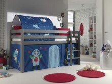 Spielbett >PINO< in Kiefer massiv grau lackiert - 210x114x106 (BxHxT)