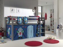 Spielbett >PINO< in Kiefer massiv grau lackiert - 210x114x106 (BxHxT)