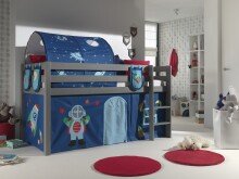 Spielbett >PINO< in Kiefer massiv grau lackiert -...