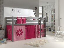 Spielbett >PINO< in Kiefer massiv grau lackiert -...