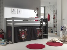 Spielbett >PINO< in Kiefer massiv grau lackiert -...