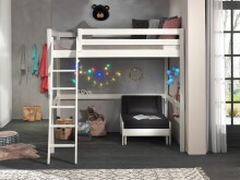Hochbett >PINO< in Kiefer massiv weiß lackiert - 209x190x215 (BxHxT)