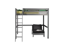 Hochbett >PINO< in Kiefer massiv grau lackiert -...