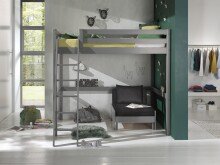 Hochbett >PINO< in Kiefer massiv grau lackiert - 209x190x215 (BxHxT)